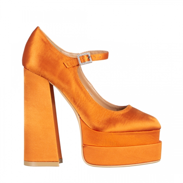 Pantofi dama portoocalii din material textil cu toc Caira, 2 - Kalapod.net