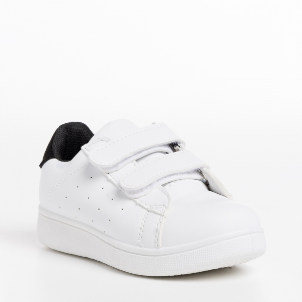 Pantofi sport copii albi cu negru din piele ecologica  Artio, 3 - Kalapod.net