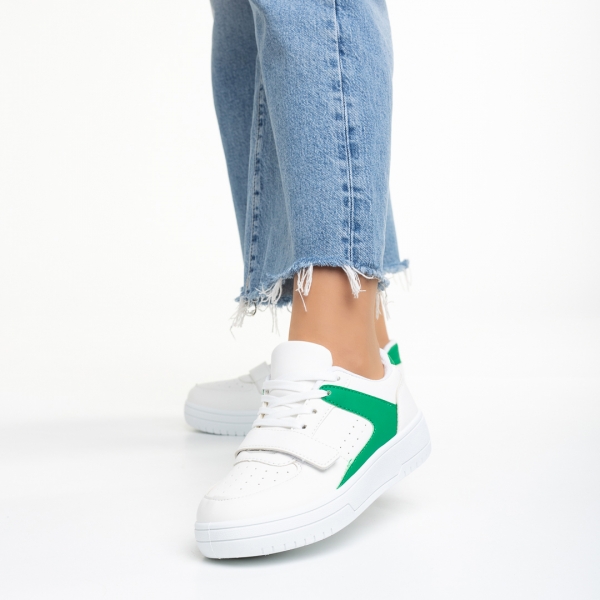 Pantofi sport dama albi cu verde din piele ecologica Sonal, 3 - Kalapod.net