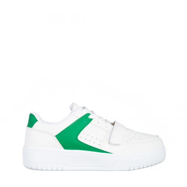 Pantofi sport dama albi cu verde din piele ecologica Sonal, 2 - Kalapod.net