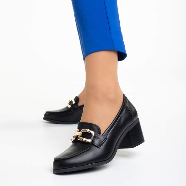 Pantofi dama negri din piele ecologica cu toc Quintina, 3 - Kalapod.net