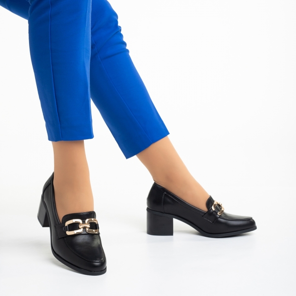 Pantofi dama negri din piele ecologica cu toc Quintina, 5 - Kalapod.net