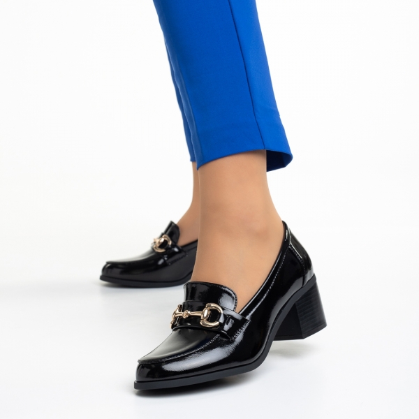 Pantofi dama negri din piele ecologica lacuita cu toc Ilonka - Kalapod.net