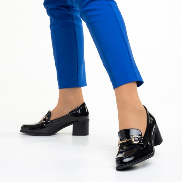Pantofi dama negri din piele ecologica lacuita cu toc Ilonka, 3 - Kalapod.net