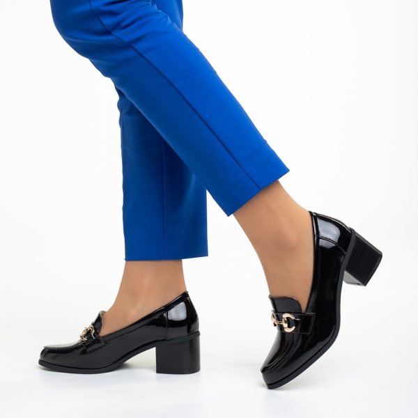 Pantofi dama negri din piele ecologica lacuita cu toc Ilonka, 4 - Kalapod.net