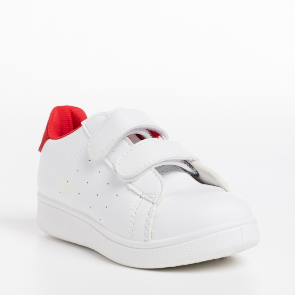 Pantofi sport copii albi cu rosu din piele ecologica  Artio, 3 - Kalapod.net