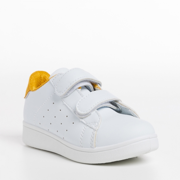 Pantofi sport copii albi cu galben din piele ecologica  Artio, 3 - Kalapod.net