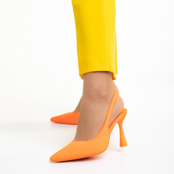 Pantofi dama portocalii din material textil cu toc Dolabella, 3 - Kalapod.net