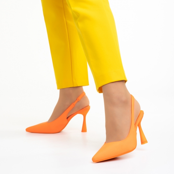 Pantofi dama portocalii din material textil cu toc Dolabella, 4 - Kalapod.net