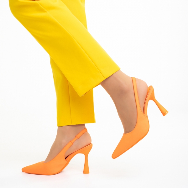 Pantofi dama portocalii din material textil cu toc Dolabella, 5 - Kalapod.net