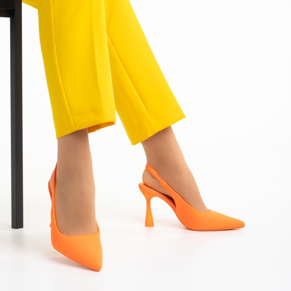 Pantofi dama portocalii din material textil cu toc Dolabella - Kalapod.net
