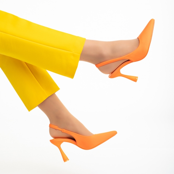 Pantofi dama portocalii din material textil cu toc Dolabella, 6 - Kalapod.net
