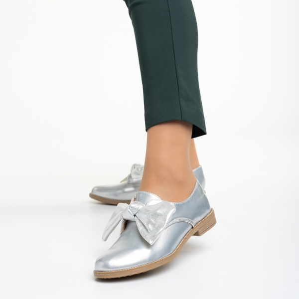 Pantofi dama argintii din piele ecologica lacuita Mitra - Kalapod.net