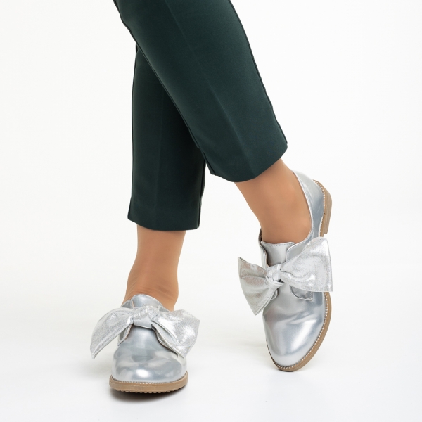 Pantofi dama argintii din piele ecologica lacuita Mitra, 3 - Kalapod.net