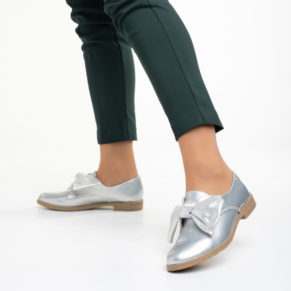 Pantofi dama argintii din piele ecologica lacuita Mitra, 4 - Kalapod.net