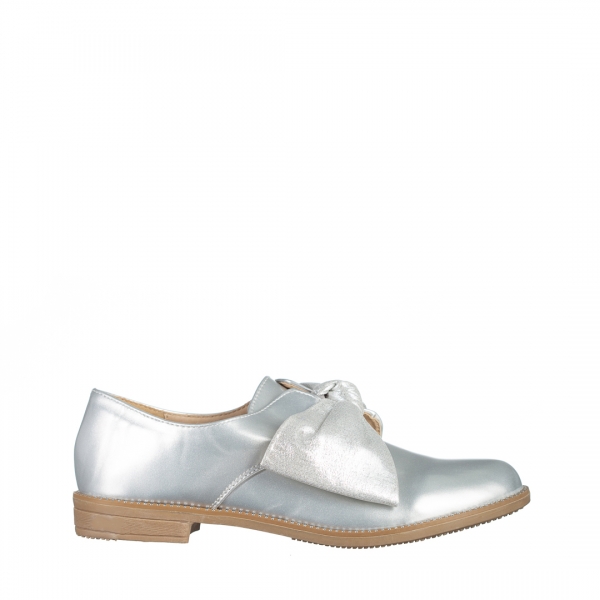 Pantofi dama argintii din piele ecologica lacuita Mitra, 2 - Kalapod.net