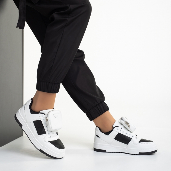 Pantofi sport dama albi cu negru din piele ecologica Inola, 5 - Kalapod.net