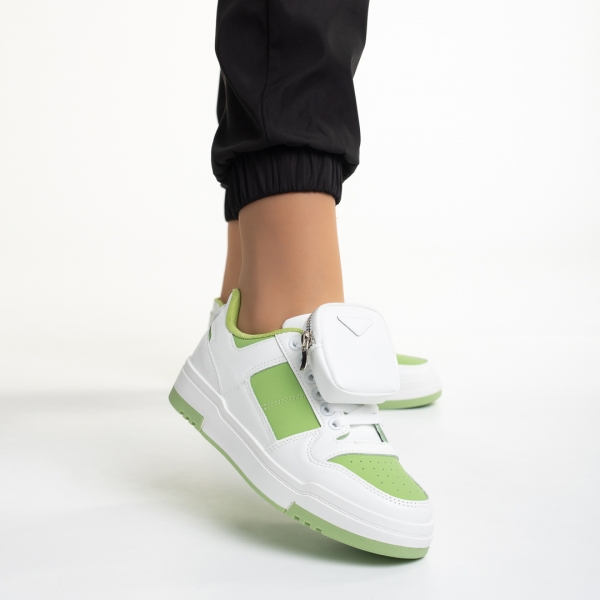 Pantofi sport dama albi cu verde din piele ecologica Inola, 3 - Kalapod.net