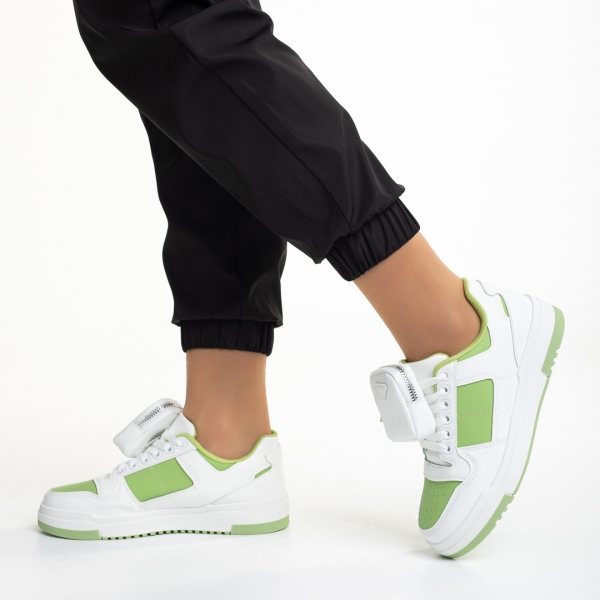 Pantofi sport dama albi cu verde din piele ecologica Inola, 4 - Kalapod.net