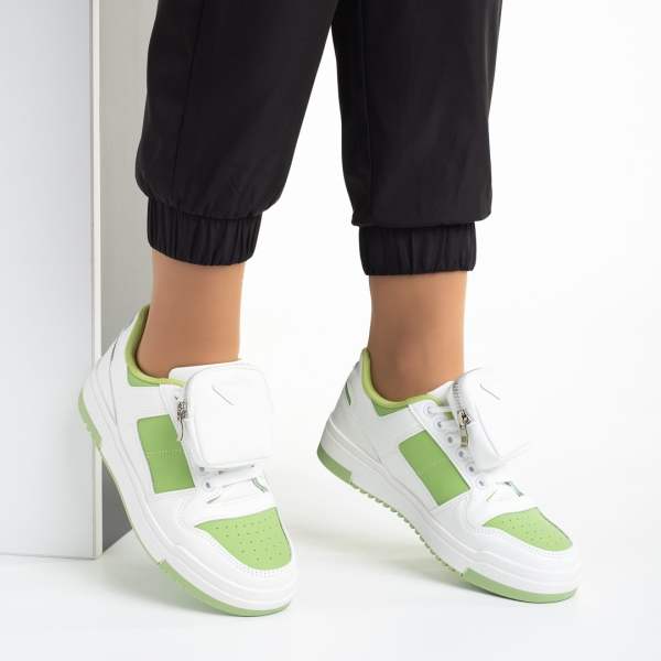 Pantofi sport dama albi cu verde din piele ecologica Inola - Kalapod.net