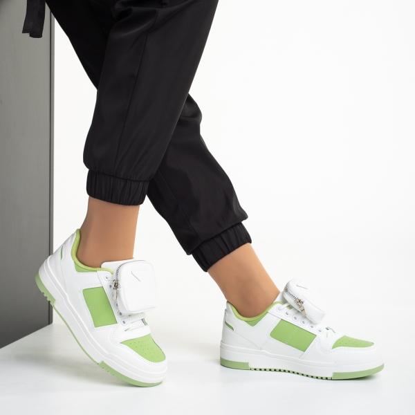 Pantofi sport dama albi cu verde din piele ecologica Inola, 5 - Kalapod.net
