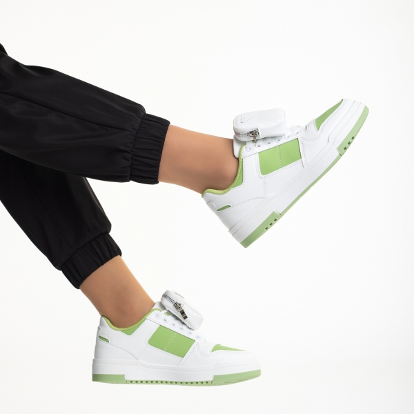 Pantofi sport dama albi cu verde din piele ecologica Inola, 6 - Kalapod.net