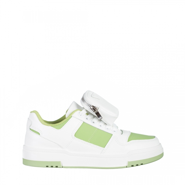 Pantofi sport dama albi cu verde din piele ecologica Inola, 2 - Kalapod.net