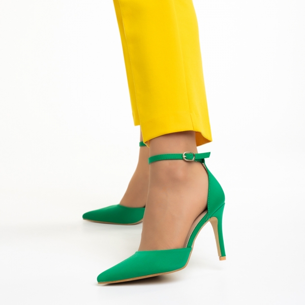 Pantofi dama verzi din material textil cu toc Florene , 4 - Kalapod.net