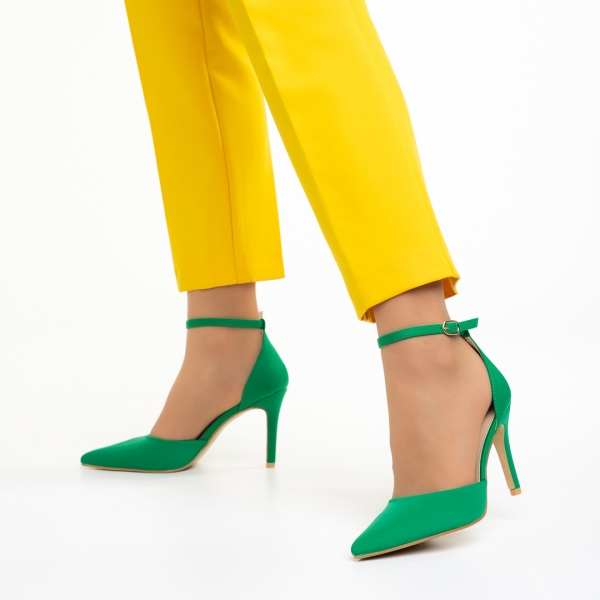 Pantofi dama verzi din material textil cu toc Florene , 5 - Kalapod.net