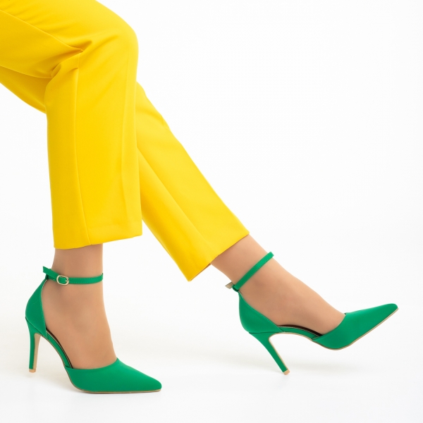 Pantofi dama verzi din material textil cu toc Florene , 6 - Kalapod.net
