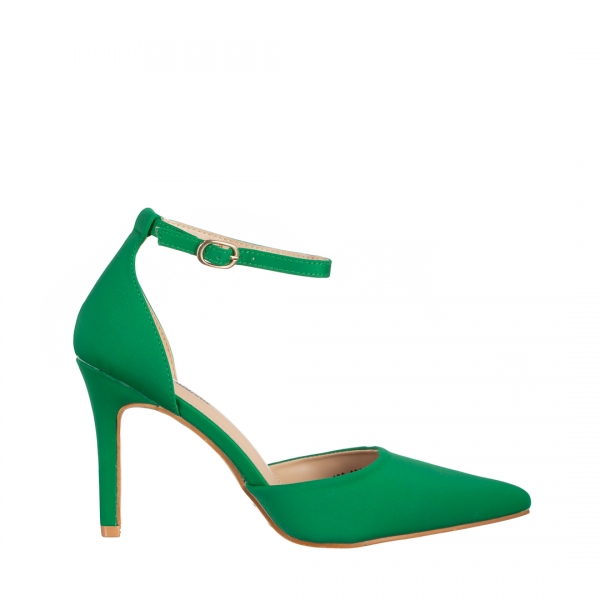 Pantofi dama verzi din material textil cu toc Florene , 3 - Kalapod.net