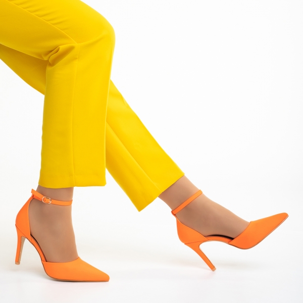 Pantofi dama portocalii din material textil cu toc Florene , 5 - Kalapod.net