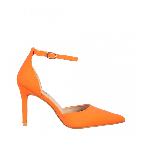 Pantofi dama portocalii din material textil cu toc Florene , 2 - Kalapod.net