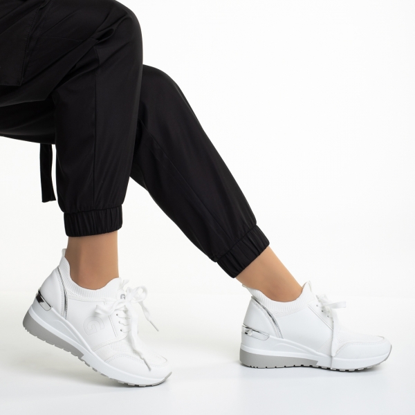 Pantofi sport dama albi din piele ecologica si material textil Alix, 5 - Kalapod.net