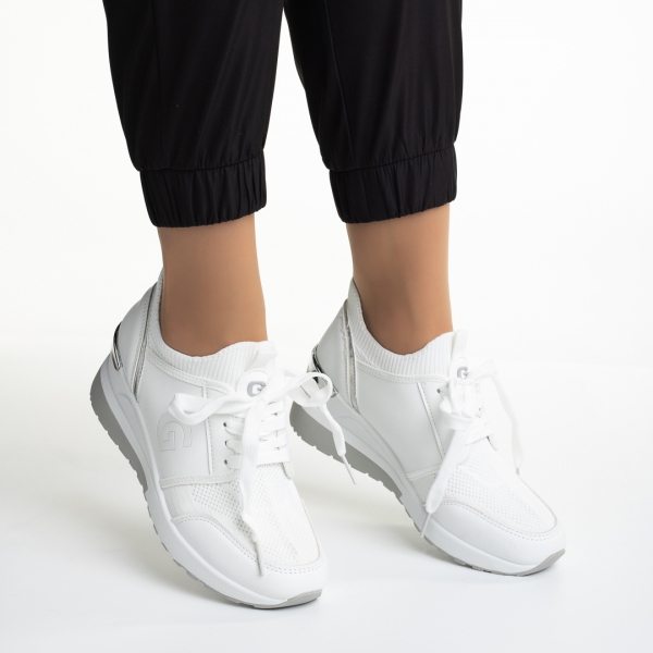 Pantofi sport dama albi din piele ecologica si material textil Alix, 6 - Kalapod.net