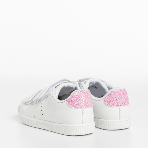 Pantofi sport copii albi cu roz din piele ecologica Faydra, 4 - Kalapod.net