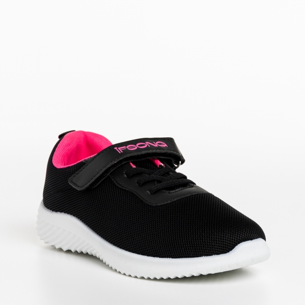 Pantofi sport copii negri cu roz din material textil Amie, 3 - Kalapod.net