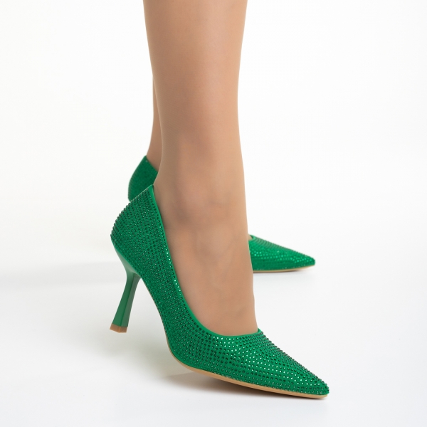 Pantofi dama verzi din material textil cu toc Inga - Kalapod.net