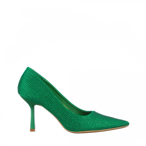 Pantofi dama verzi din material textil cu toc Inga, 2 - Kalapod.net