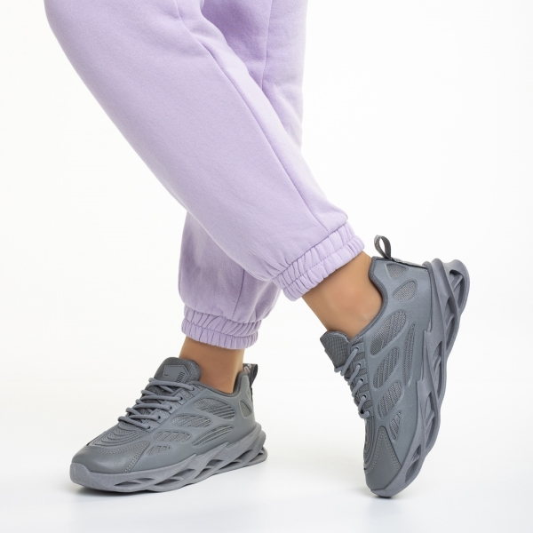 Pantofi sport dama gri din piele ecologica si material textil Alora, 4 - Kalapod.net