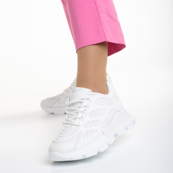 Pantofi sport dama albi din material textil Wera, 3 - Kalapod.net