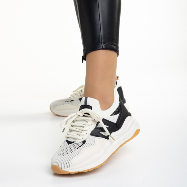 Pantofi sport dama bej din piele ecoloigca si material textil Souta, 3 - Kalapod.net