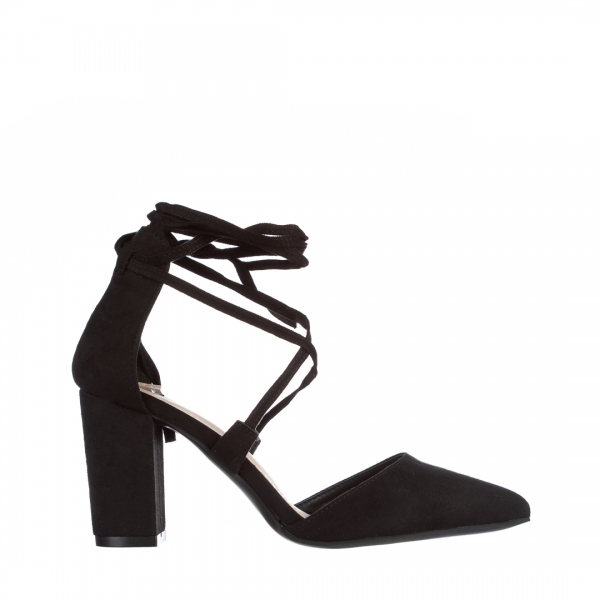 Pantofi dama negre din material textil cu toc Tasia, 2 - Kalapod.net