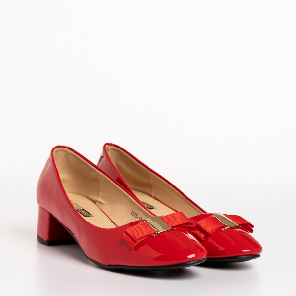 Pantofi dama rosii din piele ecologica lacuita cu toc Denica - Kalapod.net