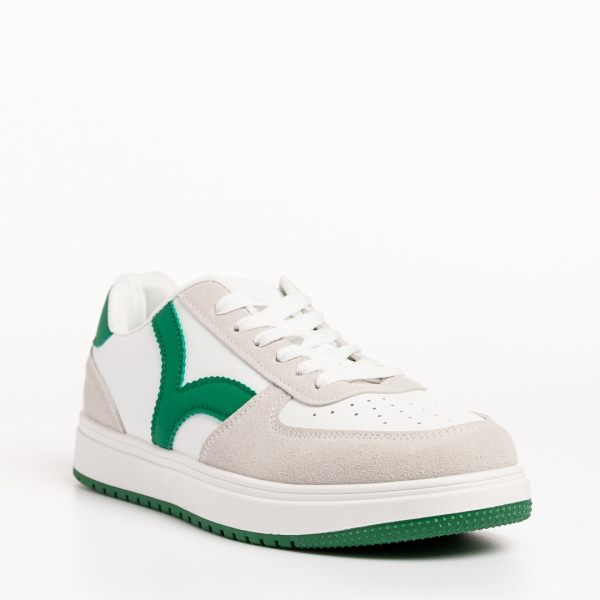 Pantofi sport dama albi cu verde din piele ecologica Criseida, 3 - Kalapod.net