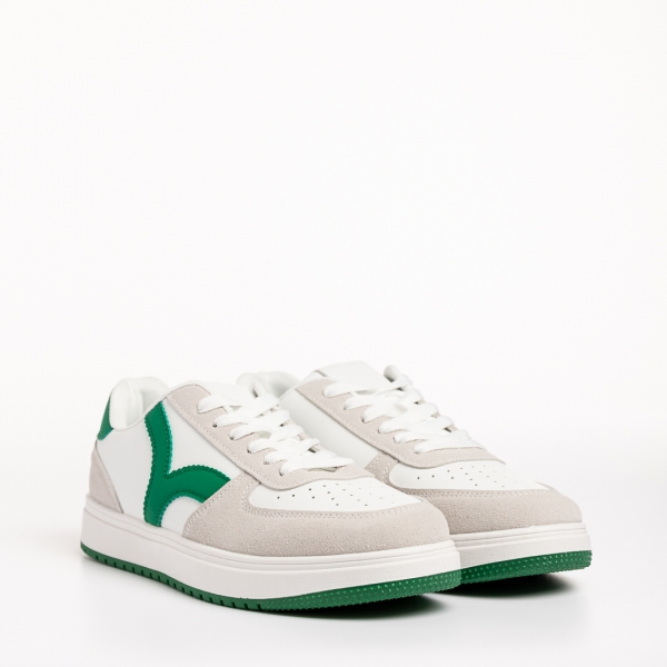 Pantofi sport dama albi cu verde din piele ecologica Criseida - Kalapod.net