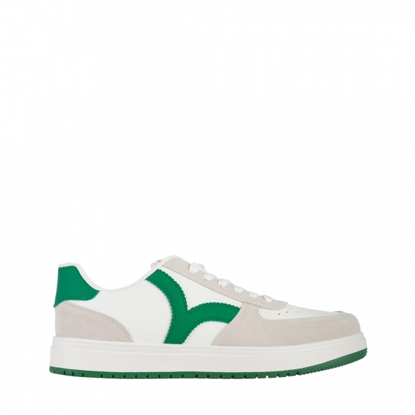 Pantofi sport dama albi cu verde din piele ecologica Criseida, 2 - Kalapod.net