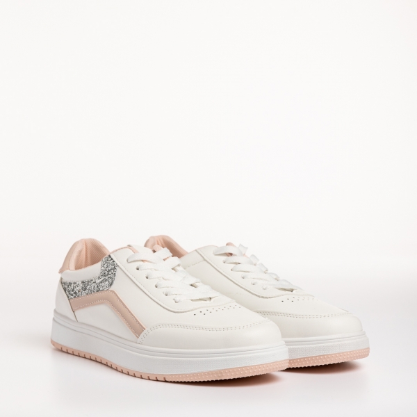 Pantofi sport dama albi cu roz din piele ecologica Damiana, 3 - Kalapod.net