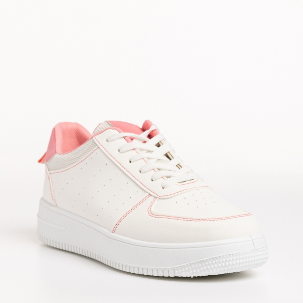 Pantofi sport dama albi cu roz din piele ecologica Amista, 3 - Kalapod.net