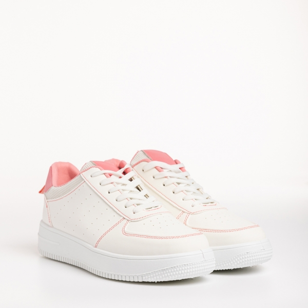 Pantofi sport dama albi cu roz din piele ecologica Amista - Kalapod.net